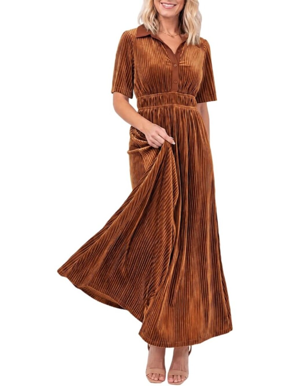 Women's Orange Velvet Floral For Bridesmades Fall Wedding Guest Maxi Dresses